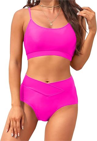 Medium, Swimsuit for Women Two Piece Bikini Tops & Bottom Tummy Control