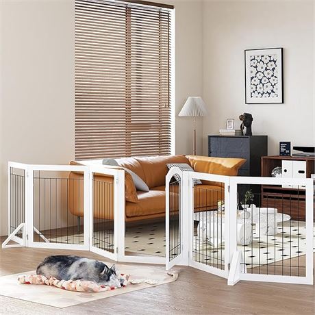 PAWLAND 144-inch Extra Wide 30-inches Tall Dog gate with Door Walk Through, Free