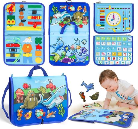 Bilious Toddler Busy Board, Unique Sea Theme Design Sensory Board for 1 2 3 4 5