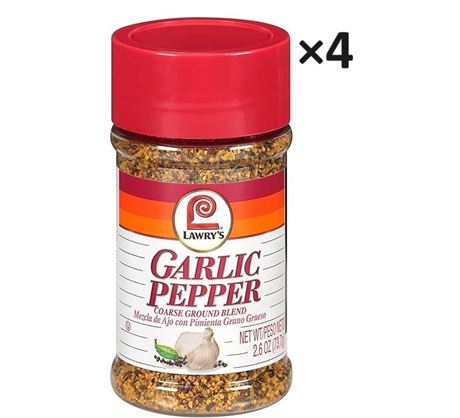 PACK OF 4 Lawry's Garlic Pepper Coarse Ground Blend, 2.6 oz