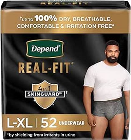 Depend Real Fit Incontinence Underwear for Men - Maximum Absorbency - L/XL -52CT