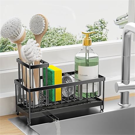 Cisily Sponge Holder for Kitchen Sink, Sink Caddy with High Brush Holder, Organz