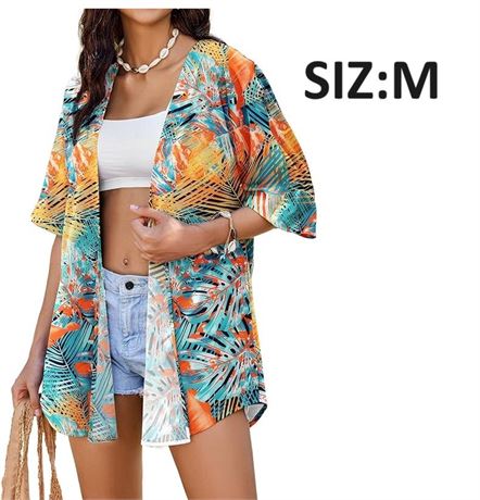 SIZ:M AI'MAGE Kimono for Women Tropical Beach Cover Up Casual Open Front Capes