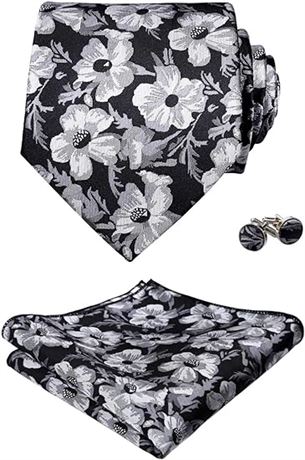 Alizeal Mens Flower Patterned Tie with Floral Printed Pocket Square