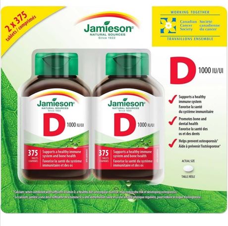 Jamieson Vitamin D3 1000IU (2 X 375 tab), 750 Count