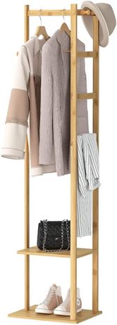 Wisfor Bamboo Clothing Rack, Corner Coat Rack Stand Ha...