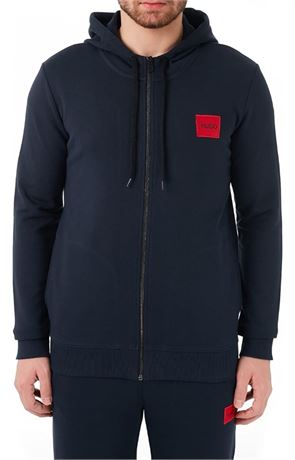 HUGO Mens Daple212 Cotton-terry zip-through sweatshirt with red logo