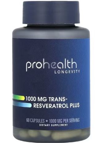 ProHealth Longevity, Trans-Resveratrol Plus, 1,000 mg , 60 Capsules (500 mg per