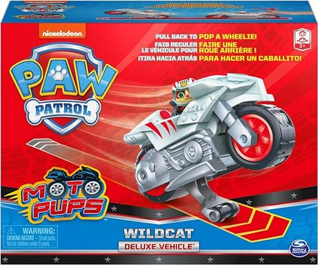 PAW Patrol, Moto Pups Wildcat’s Deluxe Pull Back Motorcycle Vehicle with Wheelie