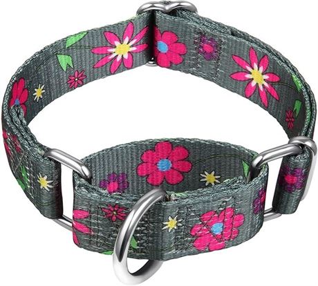 Medium, Neck 14 Inch -21 Inch, Martingale Collar Floral Print Dog Collar - Dazzb