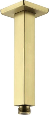 Brushed Gold Shower Arm with Flange 6 Inch Straight Stainless Steel Top Rainfall