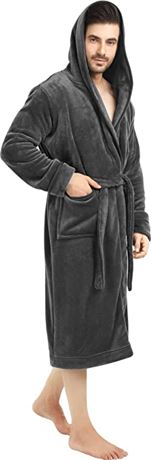L-XL, NY Threads Mens Hooded Fleece Robe - Plush Long Bathrobes