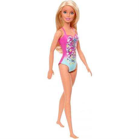 Barbie Doll, Blonde, Wearing Pink and Blue Floral Swimsuit Multi