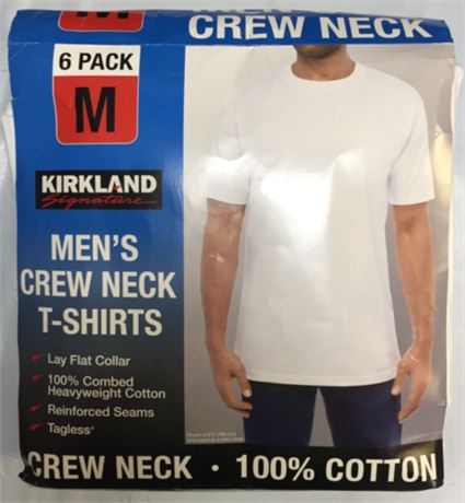 MEDIUM, Kirkland Signature Mens Crew Round Neck Undershirt Tee 6 PACK WHITE