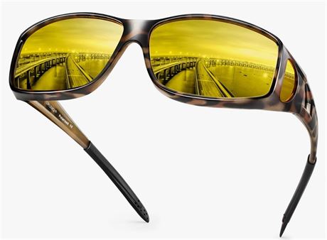 URUMQI Night Vision Driving Glasses Fit Over Glasses for Men Women, Anti Glare P