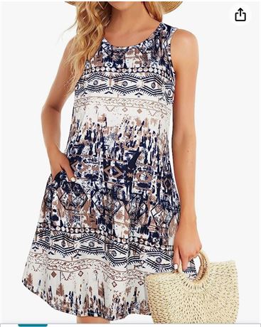 Summer Dresses for Women Beach Boho Sleeveless Vintage Floral Flowy Pocket Tshir