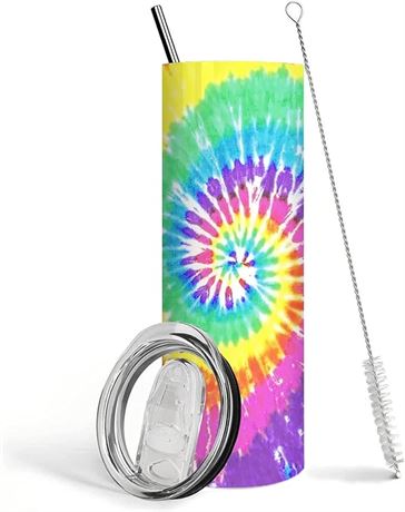 Tie Dye Skinny Tumbler with Lid and Straw