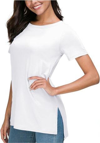 Sz:M, Herou Summer Women Casual Short Sleeve Tops T-Shirts Tees with Side Split