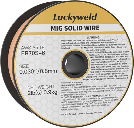 Luckyweld MIG Welding Wire ER70S-6 .030"(0.8 mm)2-lb Spool Mild Steel Solid Core Mig Wire (0.030-Inch 2LB)