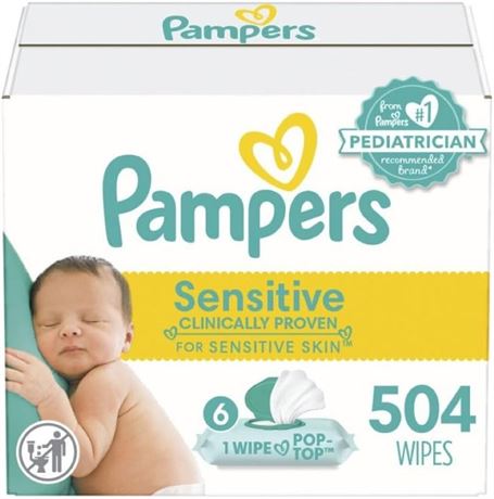 Pampers Baby Wipes Sensitive Perfume Free 9X Pop-Top Packs 504 Count