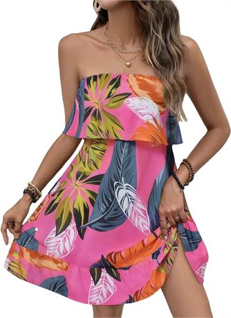 Size-L, GUBERRY Summer Dresses for Women Casual Beach Strapless Boho Floral