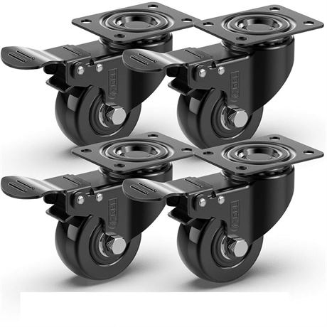 2" Heavy Duty Caster Wheels w/Brakes up to 440Lbs - Casters Set of 4