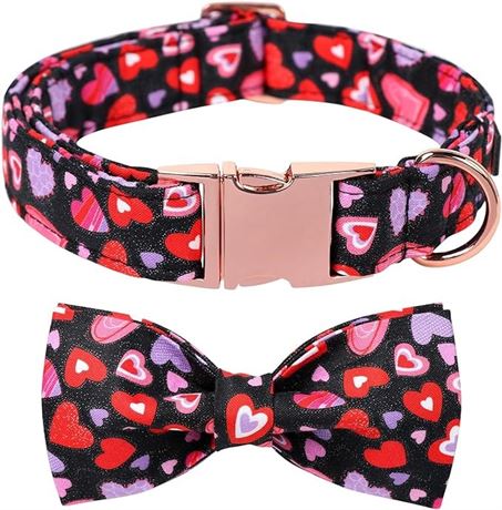 S, Lionet Paws Valentines Day Dog Collar Bowtie, Dog Bowtie Collar with Metal Bu