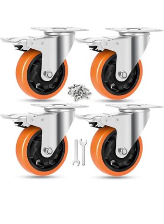 3 Inch Swivel Casters with Brake Set of 4 Heavy Duty, Safety Dual Lock