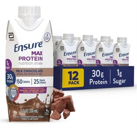 Ensure Max Protein Milk Chocolate Nutrition Shake, 30g Protein, 1g Sugar