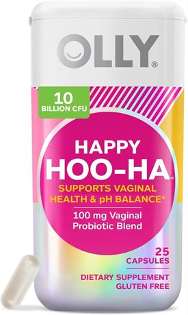 OLLY Happy Hoo-Ha Capsules, Probiotic for Women 25 Capsules Exp 10/2024