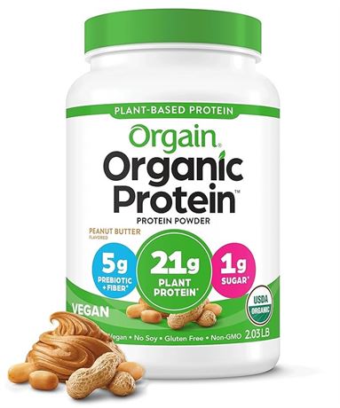 Orgain Organic Vegan Protein Powder, Peanut Butter - 21g of Plant Based Protein,