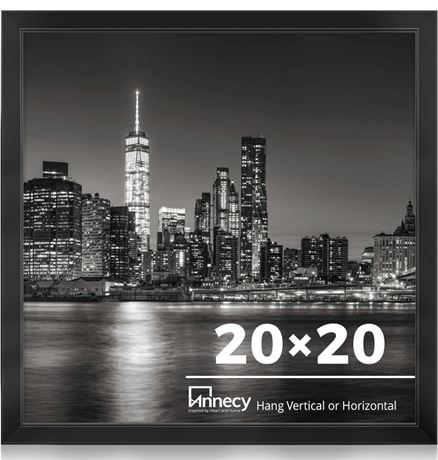 20x20 in- Annecy Picture Frame Black, 20" x 20" Picture Frame for Wall Decoratio