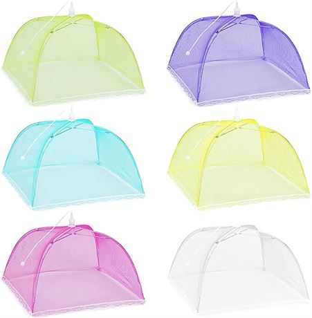 6 Pack Colored Mesh Food Cover Tents by Winknowl, Reusable and Collapsible Large 17" Pop-Up Food Net Protector Umbrella for BBQ, Picnics, Parties, Outdoor