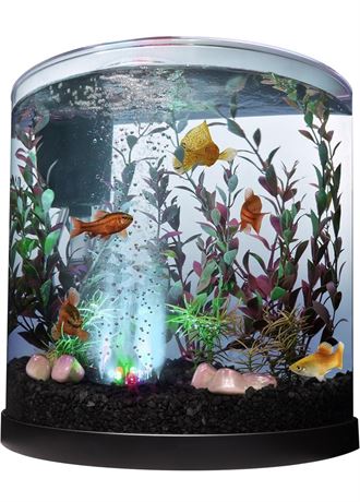 Tetra Bubbling LED Aquarium Kit 3 Gallons, Half-Moon Fish Tank With Color-Changi