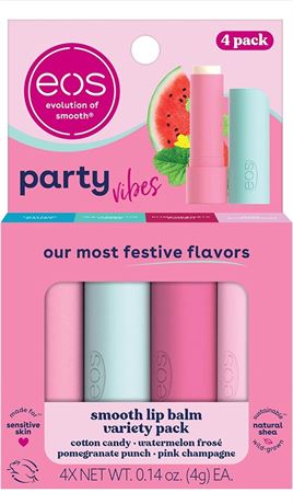 eos Party Vibes Lip Balm Variety Pack- Cotton Candy, Watermelon Frosé, Pomegrana