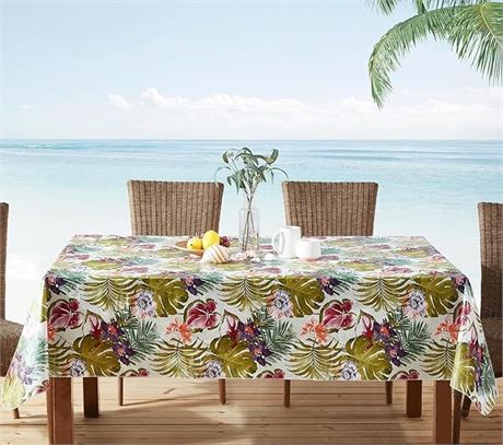 52 x 52 Inch, Newbridge Square Flannel Backed Tablecloth, Kona Tropical Floral,