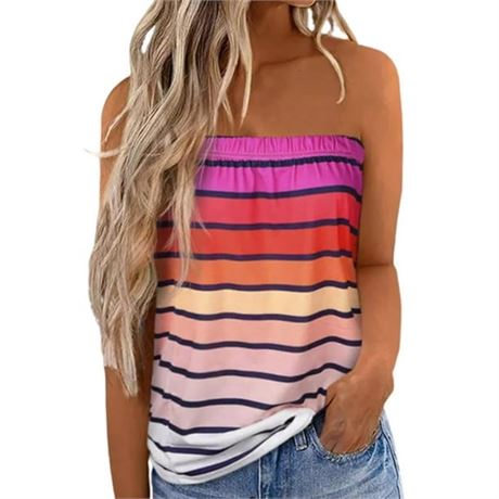 L,Fesfesfes Summer Tops for Women Casual Strapless Bandeau Tank Top Printed Vest