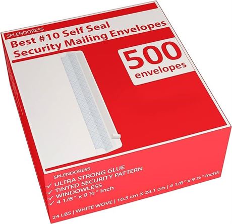 #10 Envelopes Letter Size Self Seal, Business White Security Tinted 500 Pack