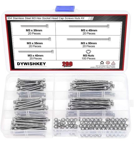 DYWISHKEY 200 Pieces M3 x 30mm/35mm/40mm/45mm/50mm Stainless Steel 304 Hex