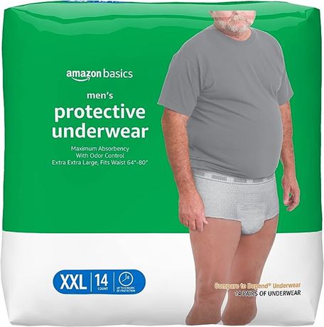 XXLarge, 14 Count - Amazon Basics Incontinence Underwear for Men, Maximum Absorb