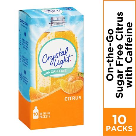 12 Pack, Crystal Light Citrus Sugar Free Drink Mix Singles with Caffeine 10 Ct o