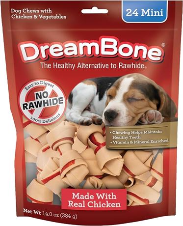 Dreambone Vegetable & Chicken Dog Chews, Rawhide Free, Mini, 24-CountDreambone