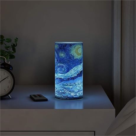 6x3"- Lavish Home LED Starry Night Candle with Remote Control Timer Van Gogh Art