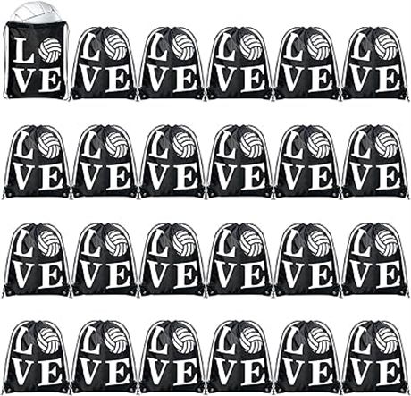 Reginary 24 Pcs Volleyball Drawstring Backpack White Black Volleyball Gift Bags