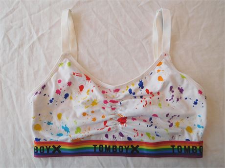2X, Tomboy Sports Bra M Medium Rainbow Paint Splatter Pride LGBT LGBTQ