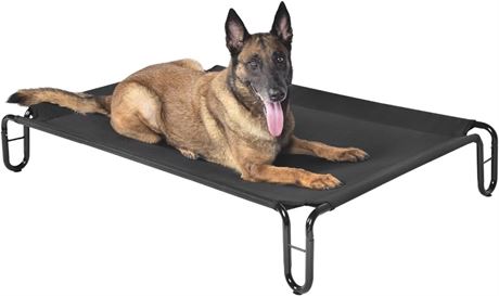 pettycare Elevated Outdoor Dog Bed - Raised Dog Bed for Large Dogs, Waterproof Dog Cot Bed Easy to Assemble, Cooling Elevated Dog Bed with Breathable Teslin Mesh, Durable, Non Slip, Up to 65 lbs,Black