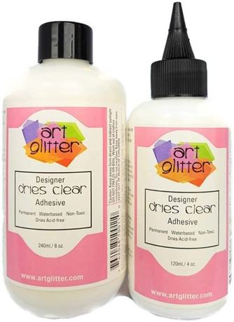 Art Glitter Designer Dries Clear Adhesive 8 oz Refill & 4 oz with Applicator Tip