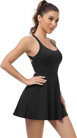 SIZE: S-M Womens Workout Tennis Dress with Built in Shorts ...