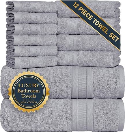 Set 12 Piece, Trident Bath Towel Towel Set, 100% Cotton Premium Towel Set, 2 Bat