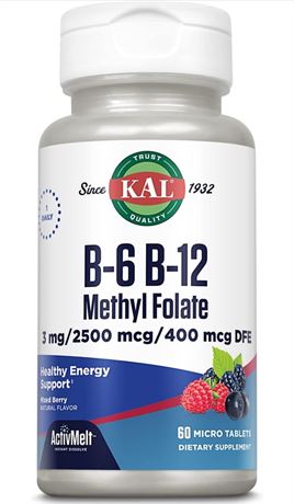 BB 07/27 KAL Vitamin B-6 B-12 Methyl Folate ActivMelt, Vitamin B Supplement, Hea